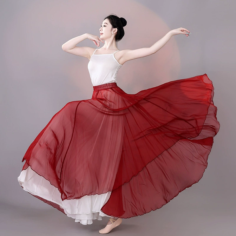 Платье для классического танца на 720 градусов с тренировочным нарядом из тенселя и шифона, двухслойной длинной юбкой с широким подолом.