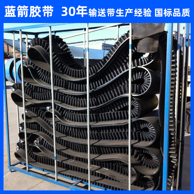 河北蓝箭厂家供应输送带加挡板裙边 隔板大倾角爬坡输送带