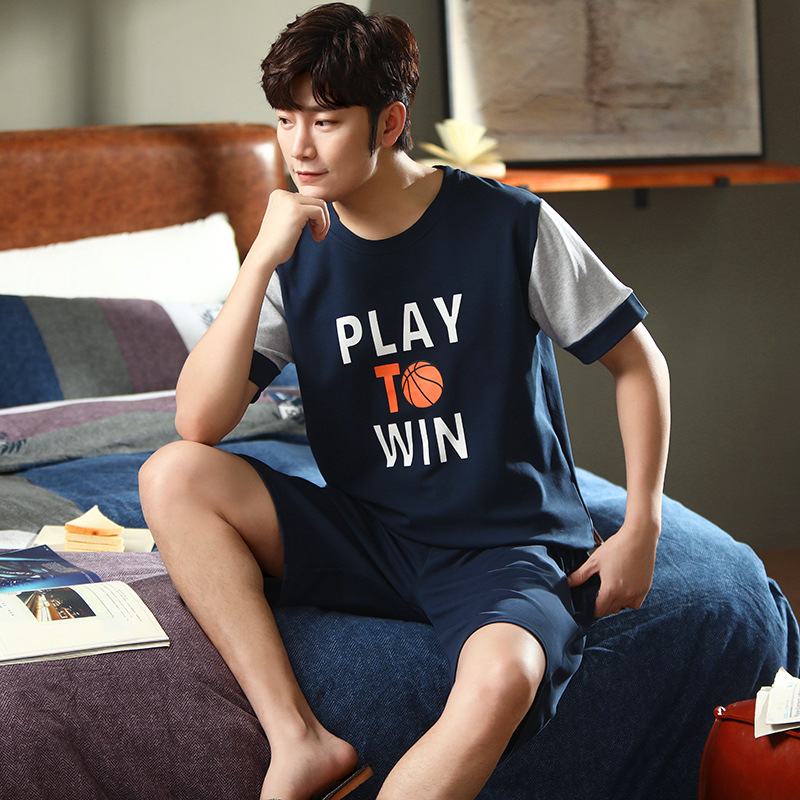 Pijamas de los hombres de verano de algodón de manga corta casual de verano pijamas de los hombres delgados más el tamaño de verano traje de desgaste para el hogar se puede usar fuera