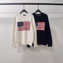 24年秋冬款RF欧美风美国旗五角星刺绣男女同款纯棉圆领长袖针织衫