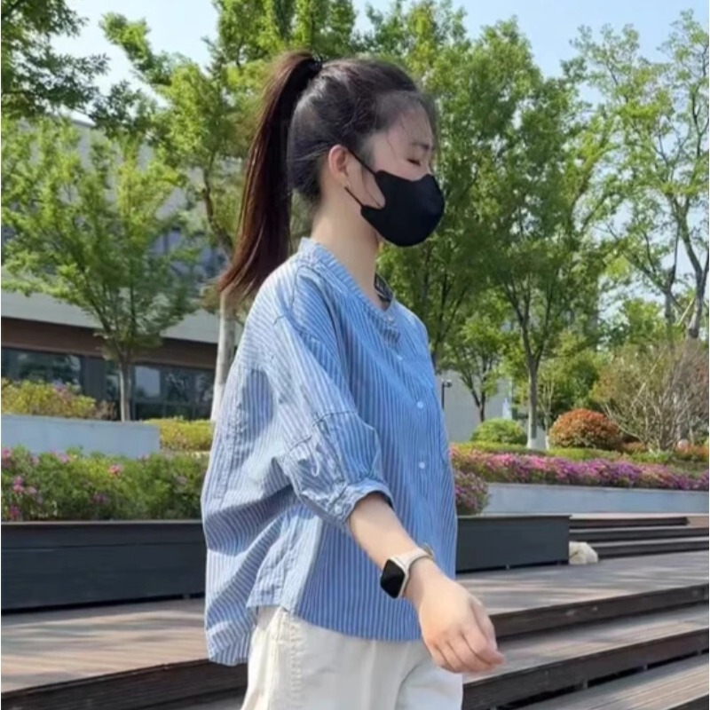 夏装搭配一整套炸街减龄气质简约条纹衬衫女显瘦九分休闲裤两件套|undefined