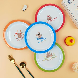 食品级A5美耐皿仿瓷密胺儿童有边圆盘防洒卡通餐盘家用幼儿园餐具