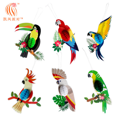 6 PCS Tropical Birds Honeycomb Paper Cutout Parrot Hawaiian Summer Beach Party Hanging Decoration Bar Classroom Supplies