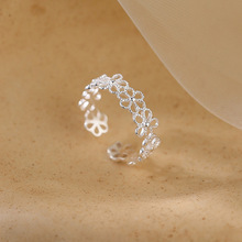 990纯银花朵素圈戒指女开口指环轻奢小众设计食指戒尾戒足银首饰