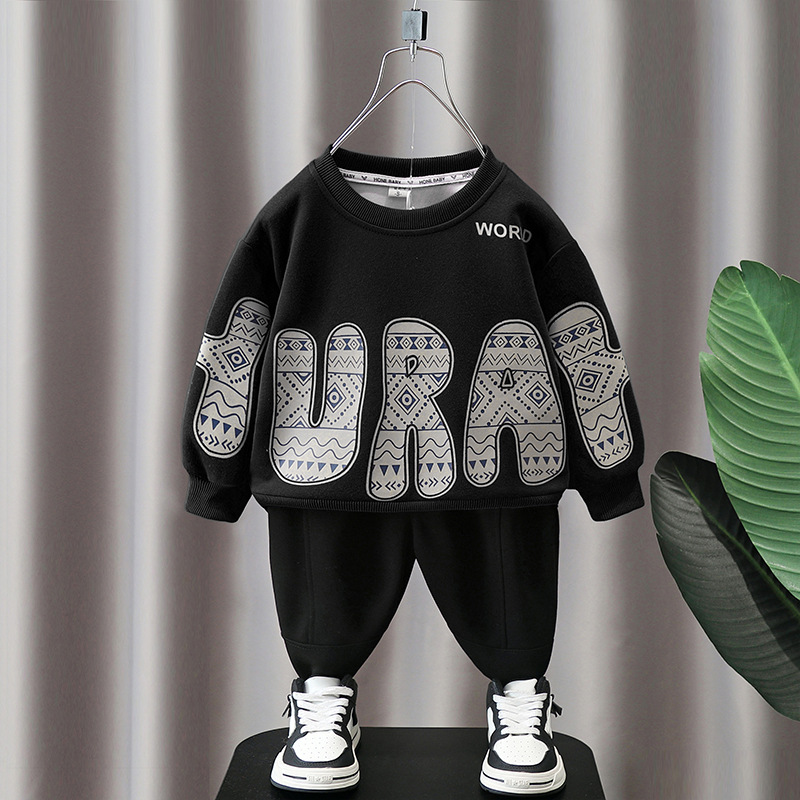 6146 Conjunto de suéter con letras para niños 2025 primavera y otoño nuevo estilo camisa de fondo para niños ropa de otoño para bebés de dos piezas