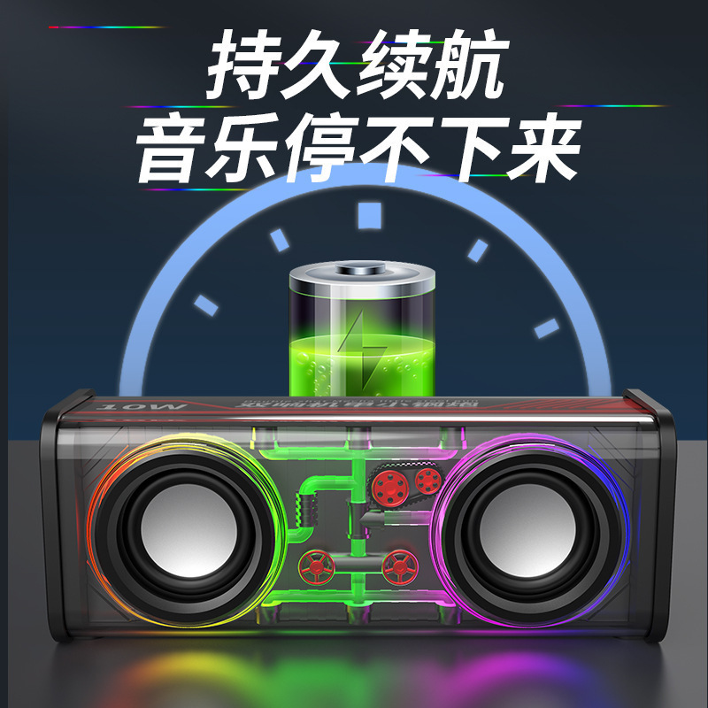 V8 透明メカ Bluetooth スピーカーデュアルスピーカーデスクトップ小型鋼砲オーディオサブウーファートレンディなワイヤレス Bluetooth スピーカー|undefined