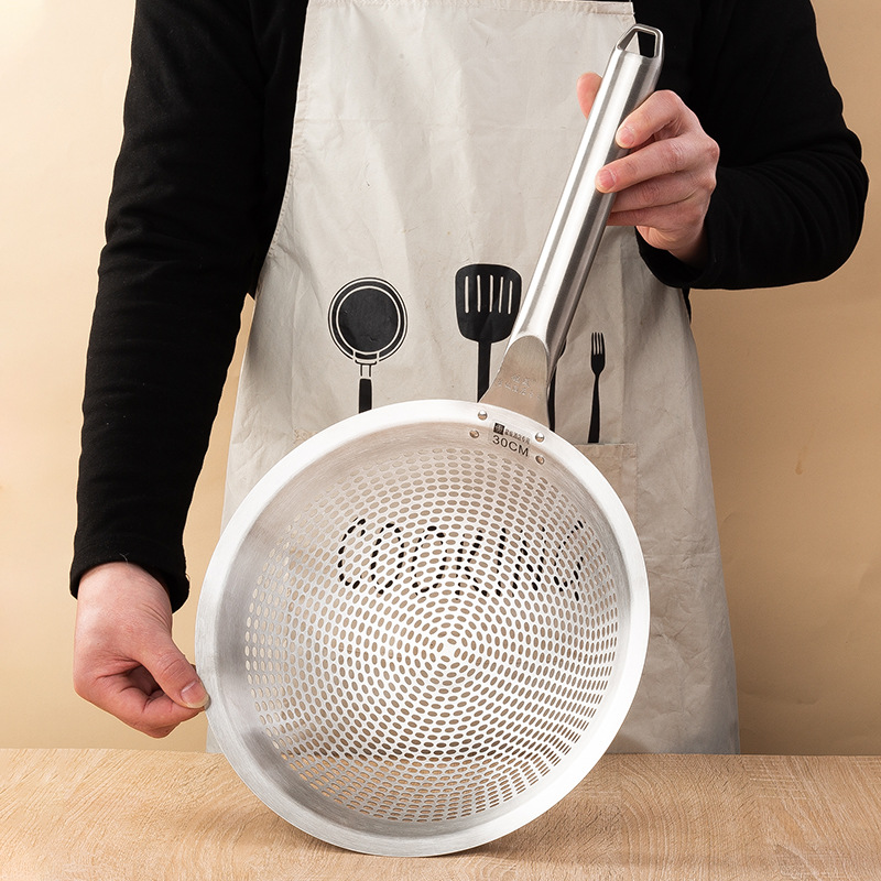 Mingwei stainless steel colander kitchen commercial large drain extended handle noodle large strainer hotel chef drain