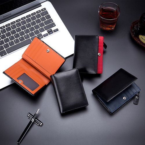 menwallet genuine leather short wallet small zipper rfid new cross-border men's vertical business wallet wholesale