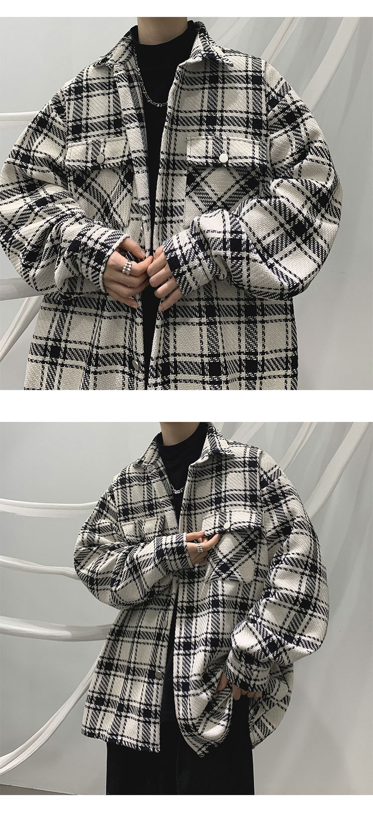 Woolen plaid jacket for men's versatile loose top, youth Korean trendy jacket_voghion.com