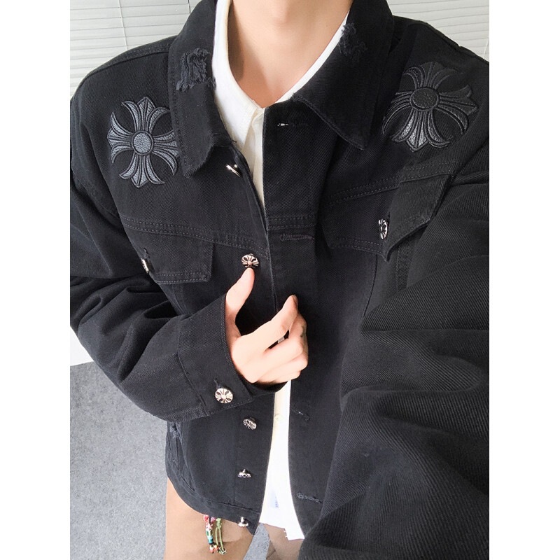 Crow Heart Printed Denim High Street Jacket for Men 2026 Spring New Style Crow Heart Printed Denim High Street Jacket for Men 2026 Spring New Style
