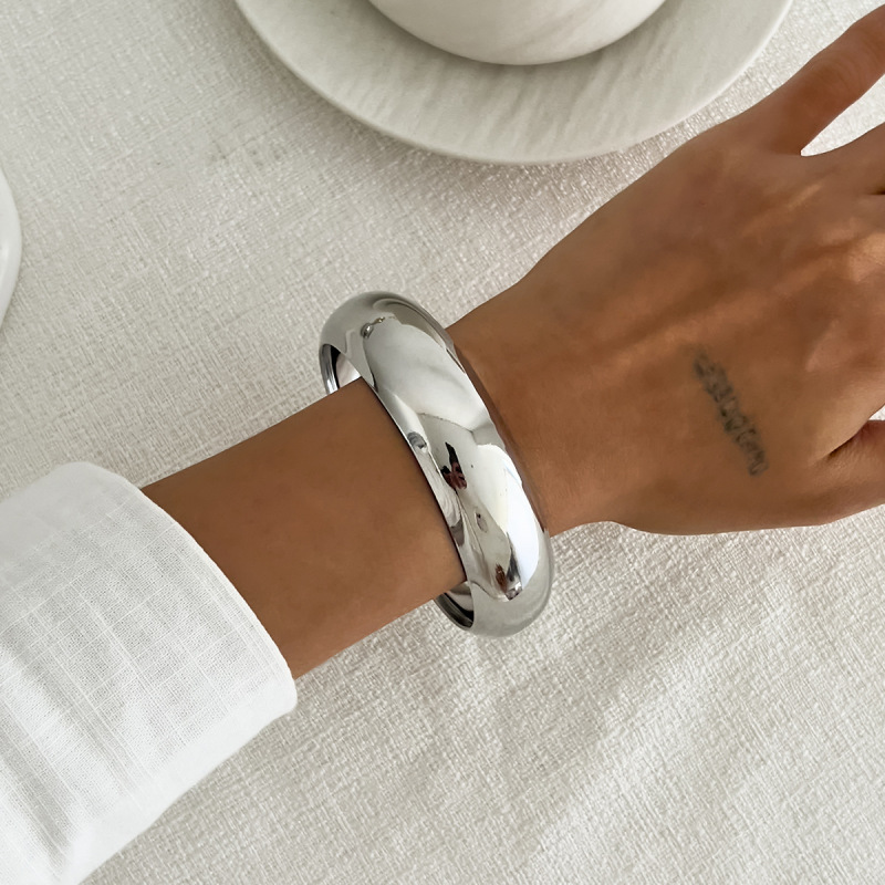 欧美跨境饰品 轻奢简约圆形光面宽手镯 ins冷淡风几何Bracelet女|undefined