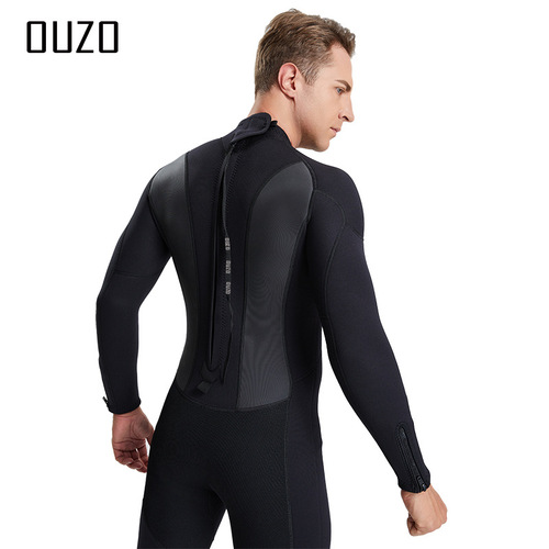 OUZO new 3mm wetsuit men's long-sleeved one-piece wetsuit thickened warm surfing suit winter swimsuit snorkeling suit
