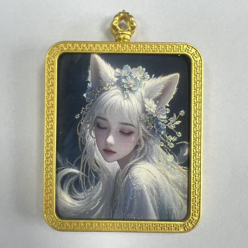 手绘描金莽龙女蛇年狐仙唐卡嘎乌盒九尾道家唐卡套周边吊坠项链|undefined