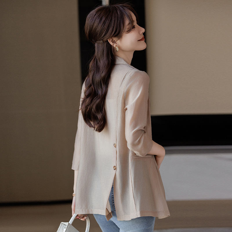 brown Thin Small Suit Jacket Women's 2024 New Summer Casual Lightweight Seven-sleeve Tencel Sunscreen Suit
