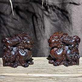 黑檀木雕貔貅摆件一对木头家居玄关桌面装饰品店铺开业送礼工艺品