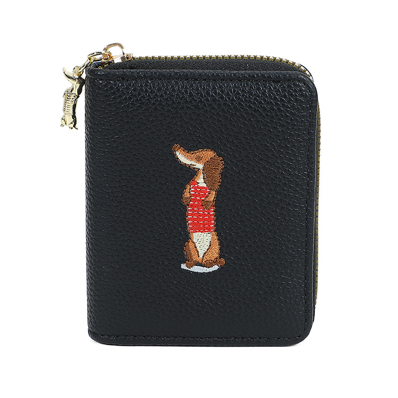 Paquete de tarjetas con cremallera de dibujos animados con bordado de PU