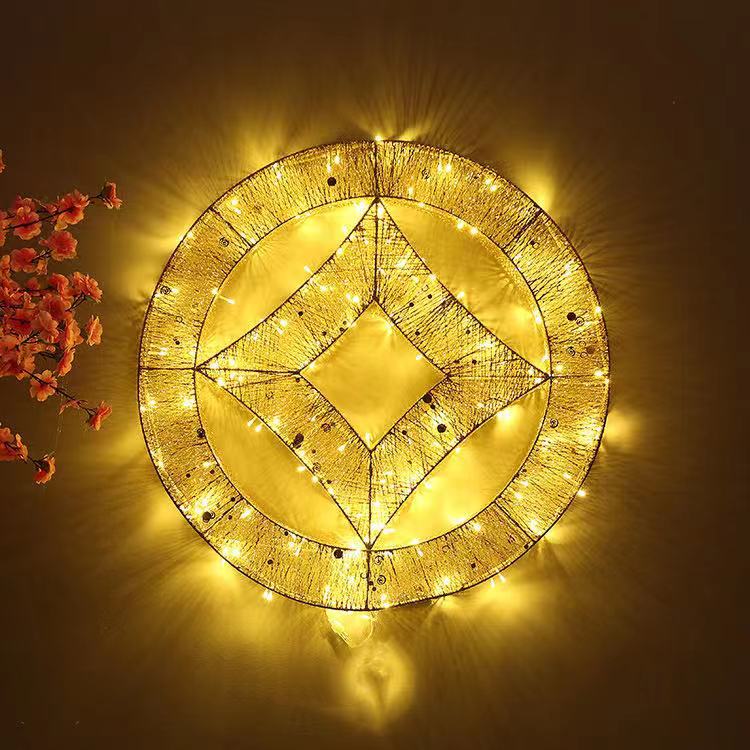 Adornos Luminosos de Hierro Forjado para el Año Nuevo Chino y el Festival de Primavera 2025, Decoración de Escena con Monedas de Cobre del Dios de la Riqueza image 9