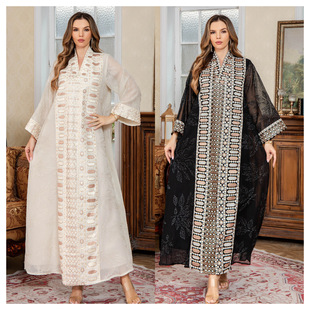 New Ready-Made Muslim Embroidered Robe Women's Abai Elegant Long Robe Middle Eastern Clothing Dubai Dress