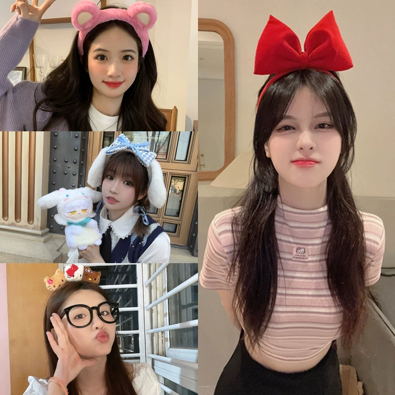 Карикатурная творческая милая плюшевая повязка на голову для умывания лица, демисезонное аксессуар для волос, заколки