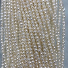 3~4mm 白亮 無白皮 土豆圓 有紋 天然淡水珍珠 土豆圓 沖頭 diy