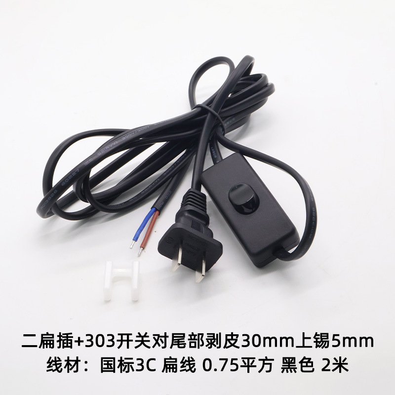 義高二挿し尾部剥皮上錫純銅プラグ303スイッチ付き電気スタンド国標二挿し電源コード|undefined