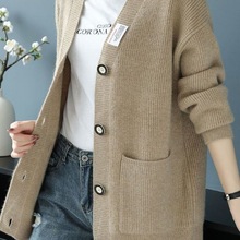 新品 大码毛线开衫女春秋外搭针织衫韩版宽松慵懒风毛衣外套厚款