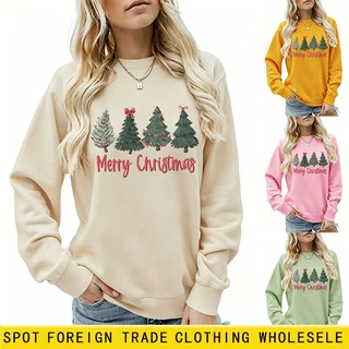 亚马逊ebay独立站休闲舒适女士merry Christmas圆领长袖卫衣外贸