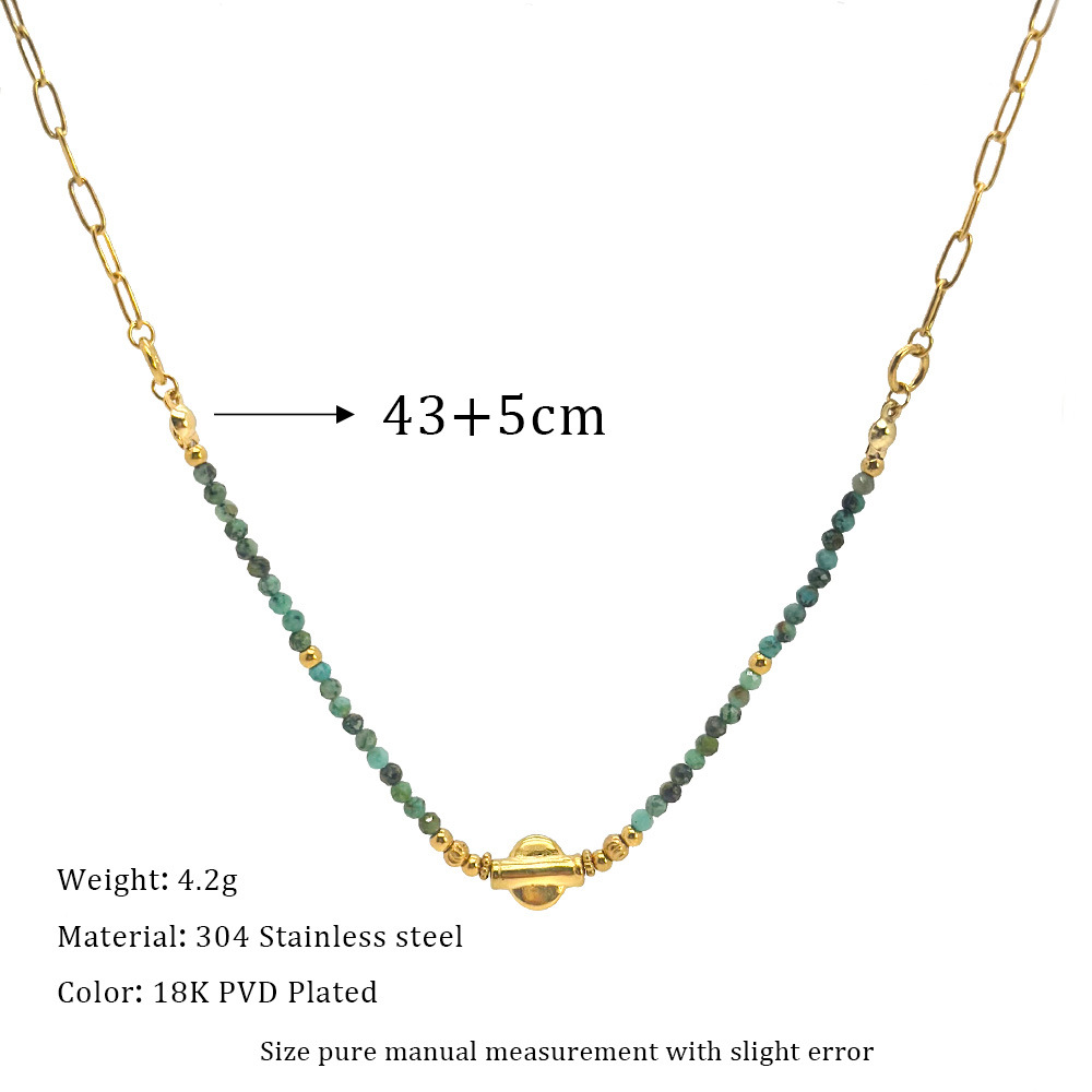 Geometric Pattern Elegant Geometric 304 Stainless Steel Natural Stone Beaded Chain Necklace In Bulk