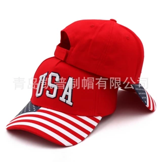 帽子工厂usa新款国旗帽时尚潮流百搭鸭舌帽 logo设计印花刺绣