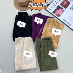 五色人丝提花面料时尚复古松紧腰有口袋宽松新中式秋季百搭直筒裤