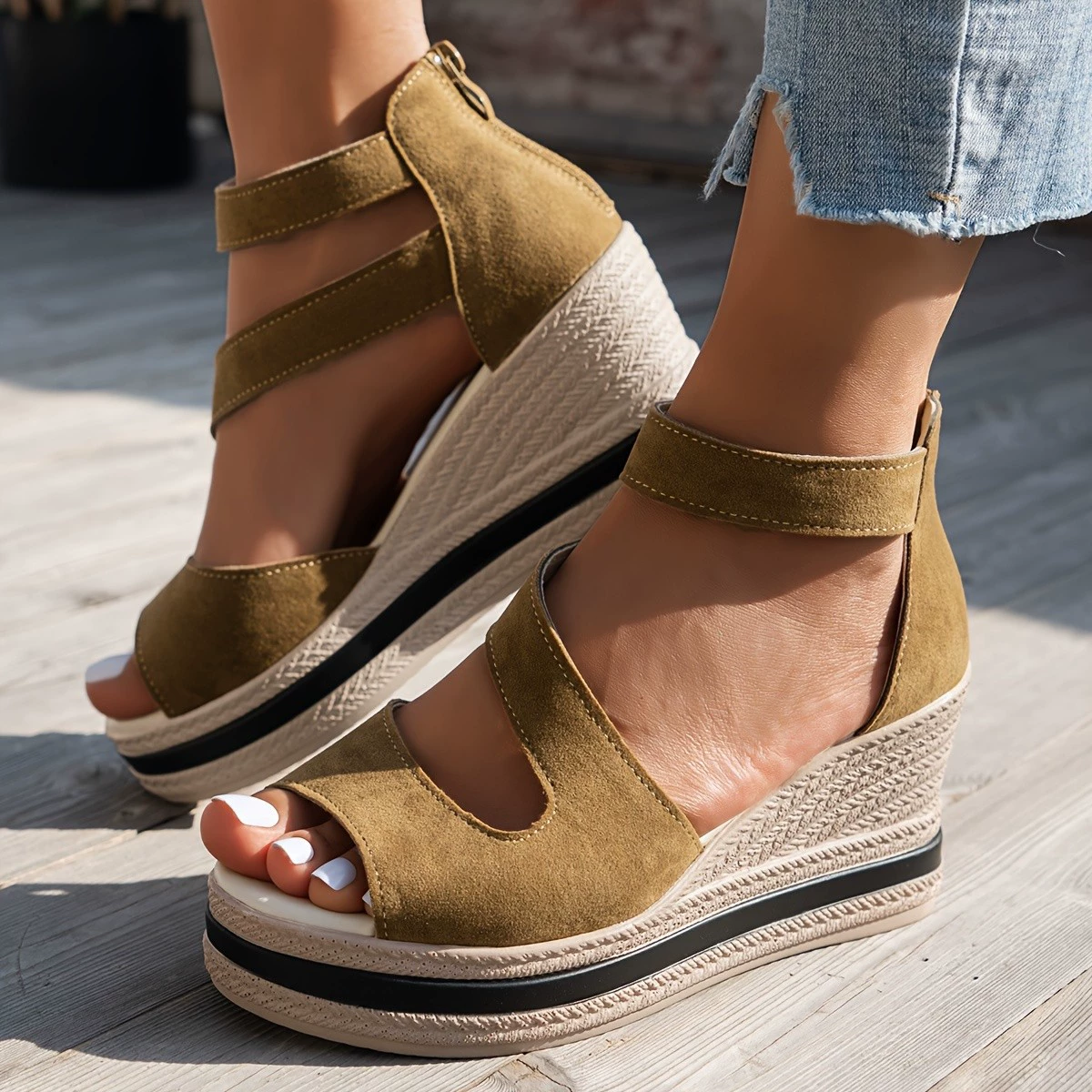 2024 Европейский и Американский трансграничный большой размер водонепроницаемый стол из кекса сандалии женские наклон на каблуке на высоком каблуке