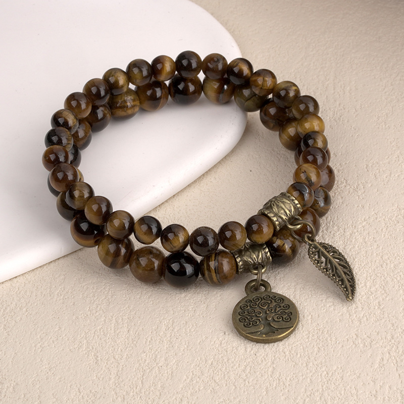 New Product Amazon Temu Best-Selling 6m8m Tree of Life Leaf Pendant Colorful Tiger Eye Amethyst Men's and Women's Bracelet Set New Product Amazon Temu Best-Selling 6m8m Tree of Life Leaf Pendant Colorful Tiger Eye Amethyst Men's and Women's Bracelet Set