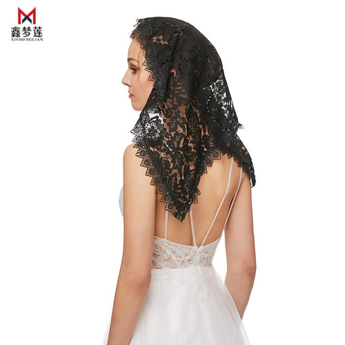 Cross-border bridal lace headscarf Muslim triangle headdress veil short gauze shawl single layer veil