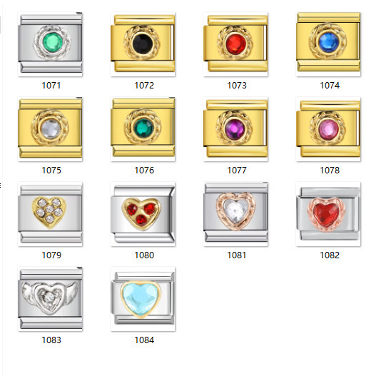 Classic Italian Street Pink Gem Bracelet Round Gold Rimmed Full Gold Stainless Steel Hand DIY Strap Chain