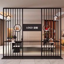 办公室简约玻璃屏风隔断公司进门玄关前台文化logo形象墙屏风隔断