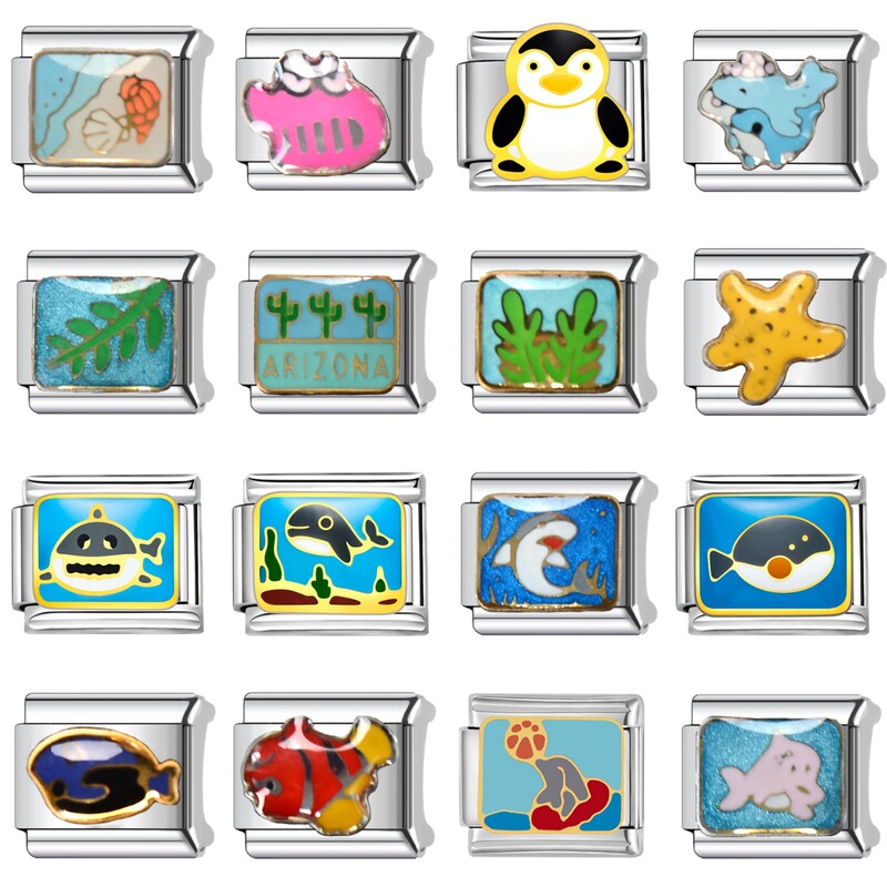 New Ocean Shark Penguin Elements Italian Module Bracelet DIY Titanium Steel Welding Gold Plated Oil Drop Bracelet