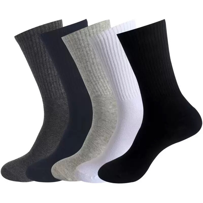 6 Pairs, 12 Pairs Set of Cross-Border Calf Socks, Plus Size Crew Socks, Mid-Calf Solid Color Socks, Versatile Sports Men's Socks