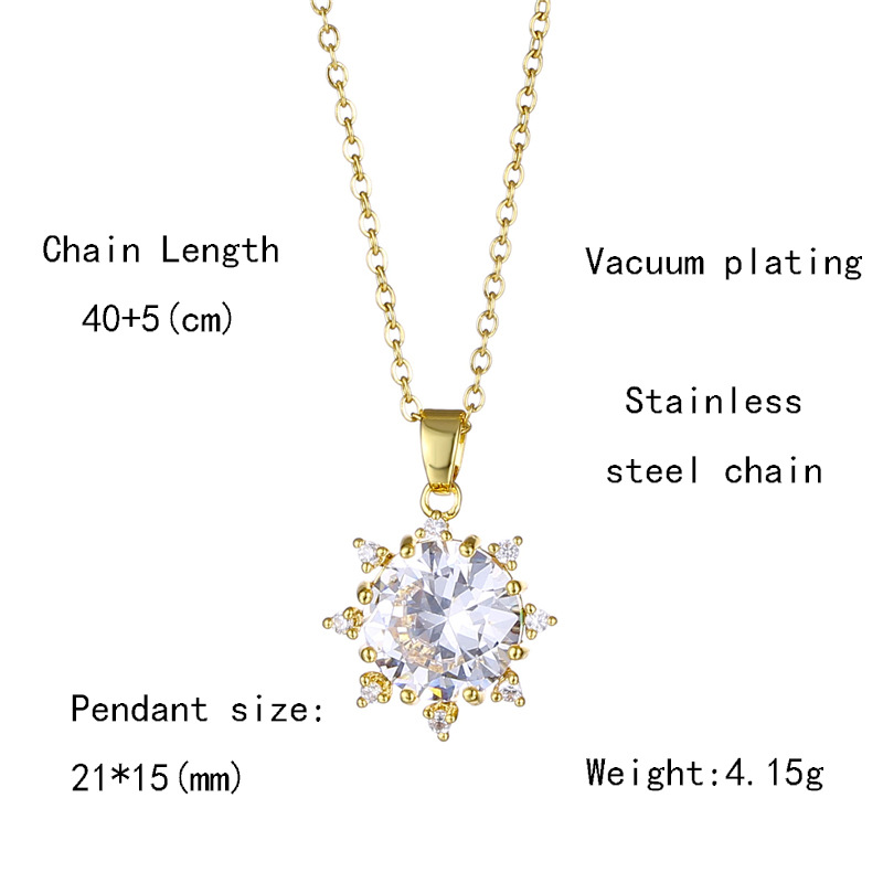 Fashion Sun Stainless Steel Inlaid Zircon Necklace