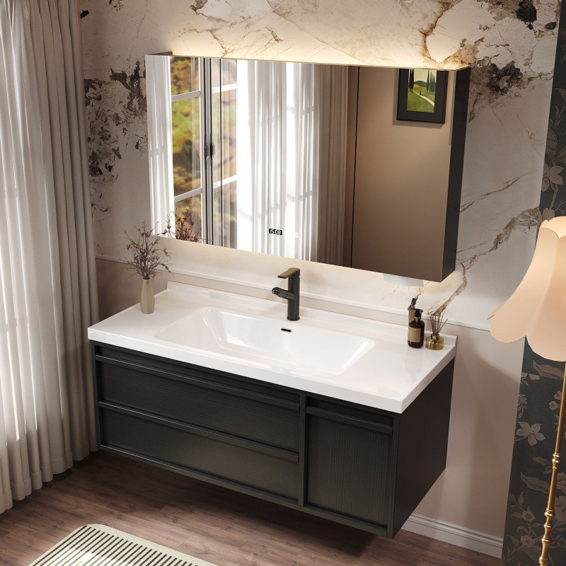 Black Smart Ceramic Integrated Washbasin Bathroom Cabinet Washbasin Set Solid Wood Bathroom Furniture Free Shipping