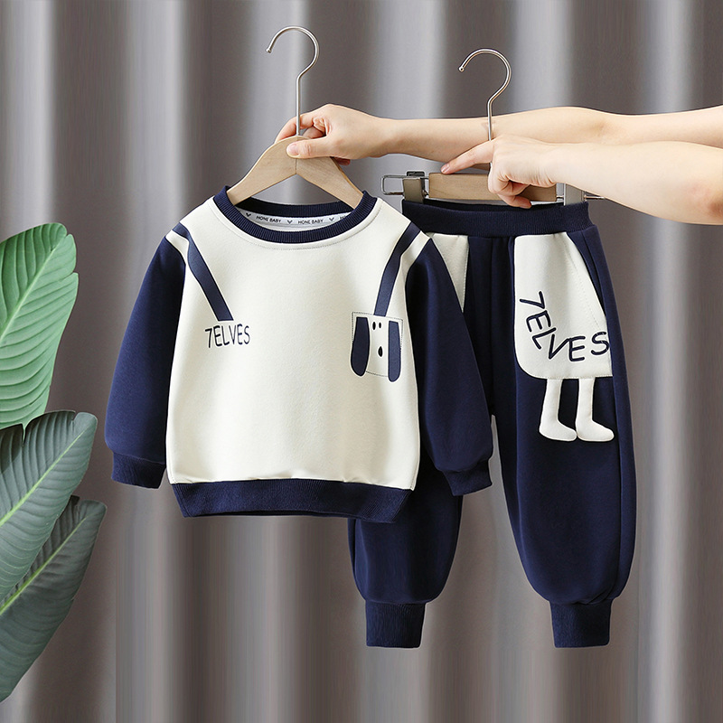 6114 traje de suéter para niños modelos de primavera y otoño 2025 nuevo estilo estilo occidental bebé dibujos animados otoño traje de dos piezas de moda para niños