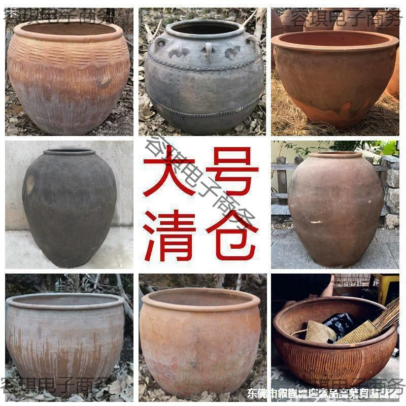 Большая грубая глиняная банка, большой глиняный горшок, цветочный горшок, большая ваза для цветов, старая глиняная банка, большая банка, глиняный горшок в народном стиле.