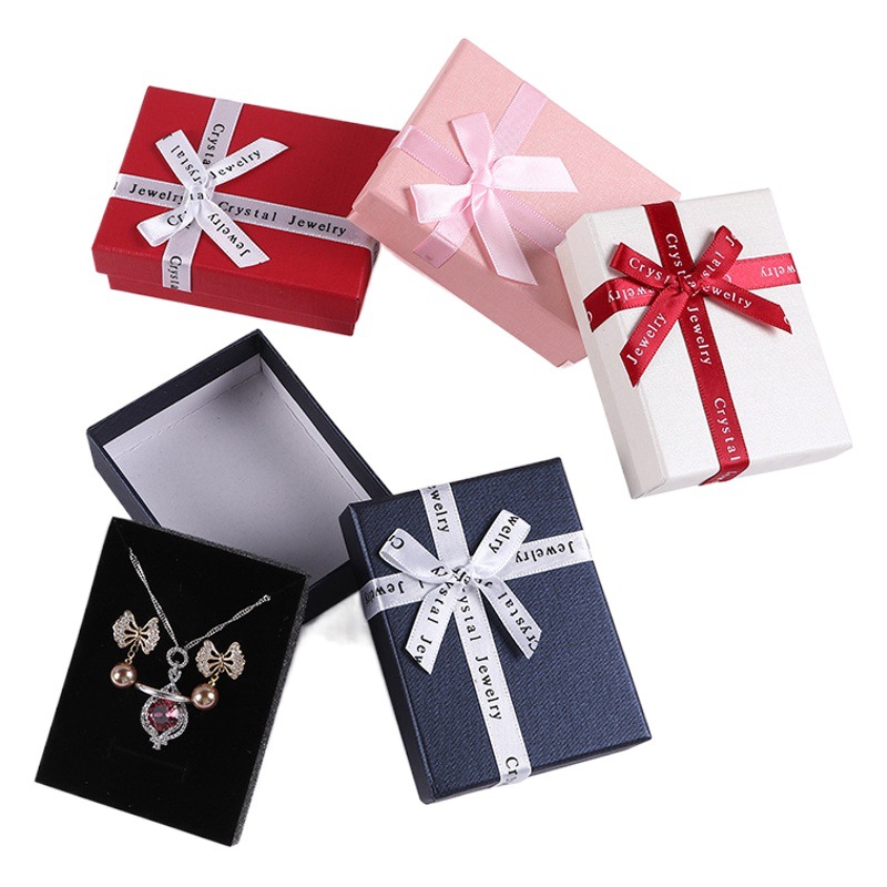 Caja de joyería rectangular letras inglesas arco cinta caja de regalo collar caja de joyería caja de regalo
