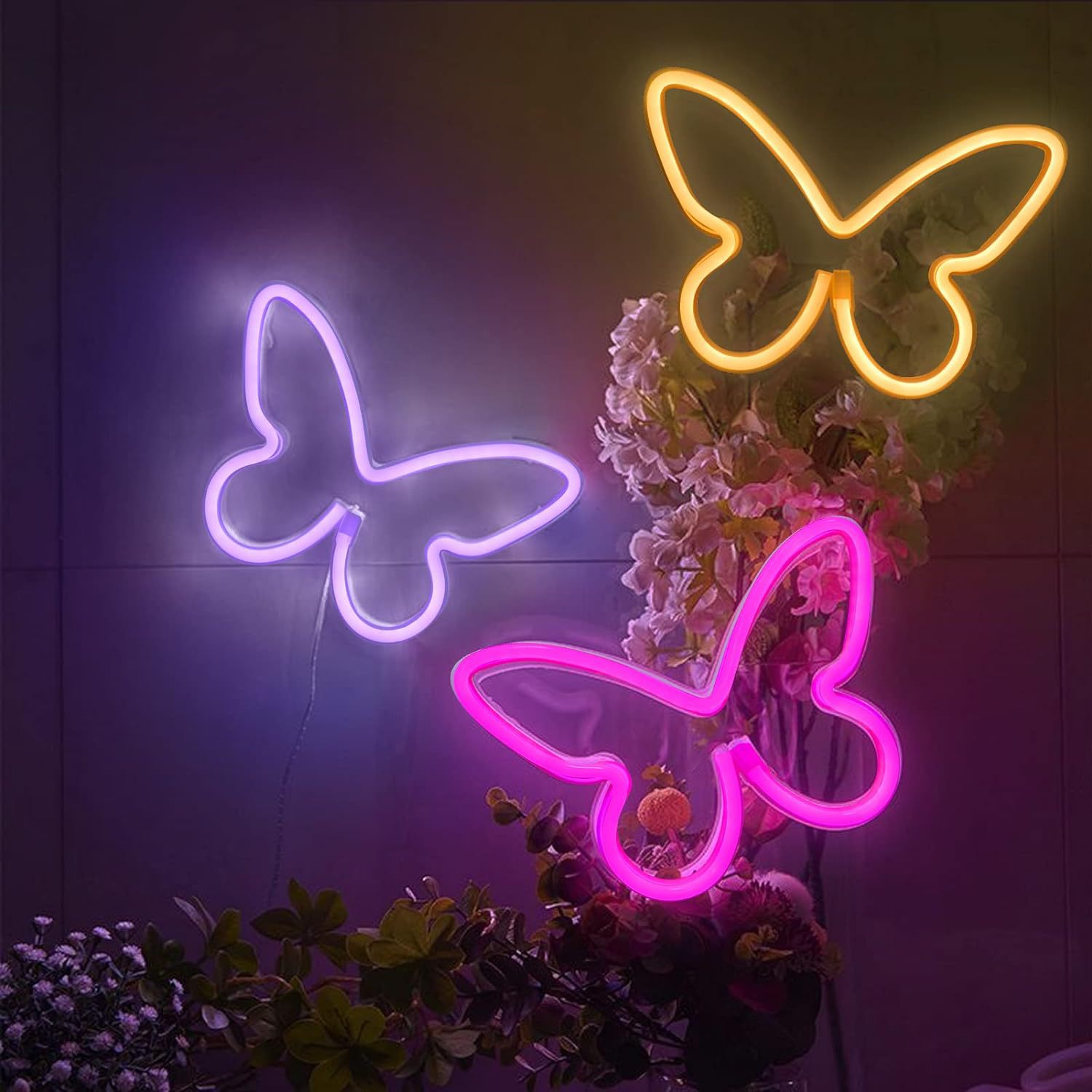 Neón LED luz de modelado mariposa Amazon en stock entrega de una sola pieza dormitorio decoración de la pared regalo de cumpleaños