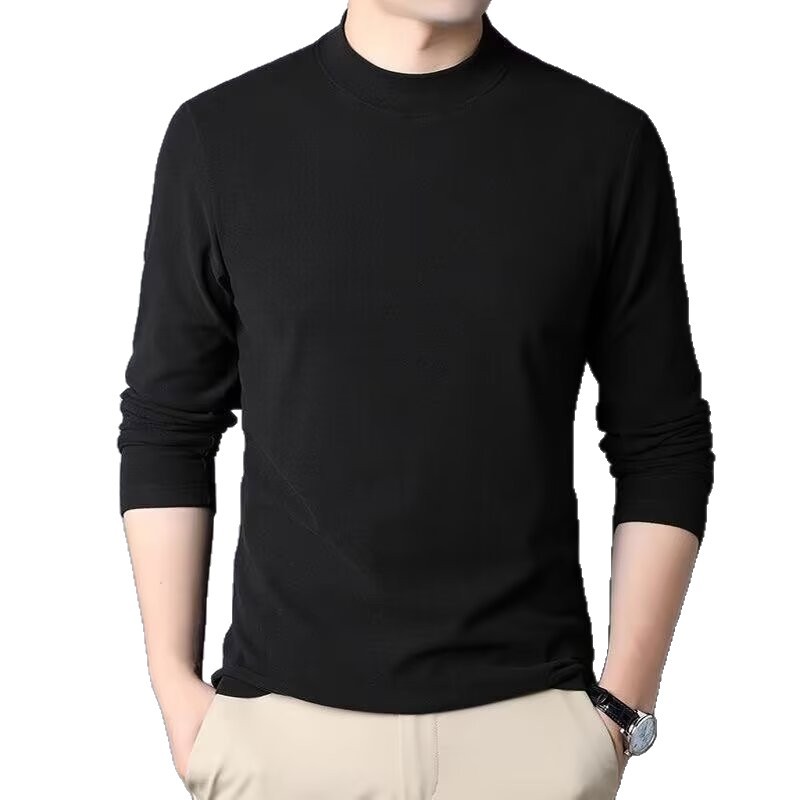 Camiseta de doble cara de medio cuello alto, camiseta de hombre de color sólido, camiseta de manga larga, invierno y otoño, más vello, más grueso, más delgado, más cálido, más suave.