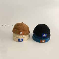 Kids' Corduroy Peaked Cap with Personalized Stitched Label—Edgy Vintage "A-ge" Style for Boys and Girls, Trendy Baby Bucket Hat