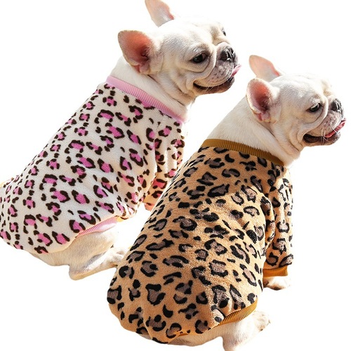 Leopard Print Large Dog French Bulldog Small Puppy Autumn/Winter Warm Sleepwear Jacket Pet Supplies Cat Two-Legged Clothes