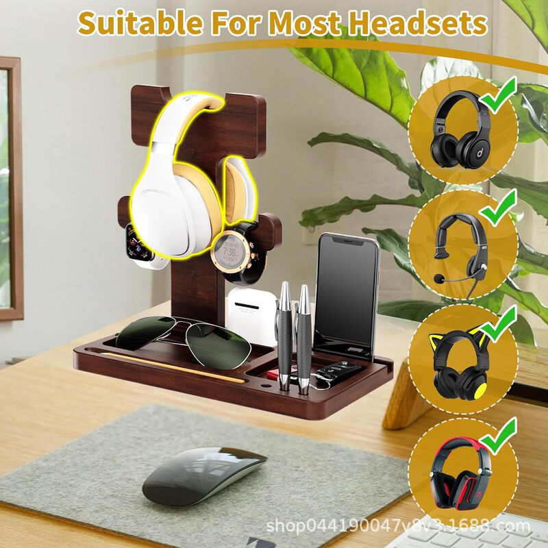 Cross-Border Wooden Headphone Stand Layered Mobile Phone Charging Stand Wallet Key Tray Bedroom Bedside Storage Tray