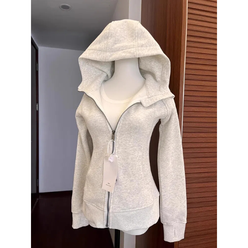 Slim-Fitting Hooded Sweatshirt, American-Style Hot Girl Style, Waist-Cinching, Slimming, Full-Zip Cardigan, Spring and Autumn Casual Sports Jacket for Women