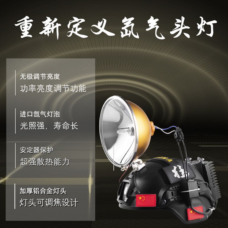 Jujingyang 12V Helmet Light 400W Stepless Dimming Xenon Light for Outdoor Night Fishing