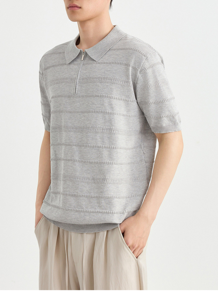 Áo polo nam tay ngắn cổ bẻ phối khóa kéo một nửa, chất liệu dệt kim hoa văn jacquard — đen chi tiết 21